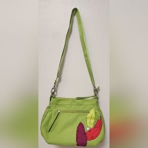 NWOT Haiku Crossbody Red Green Feathers Purse Bag